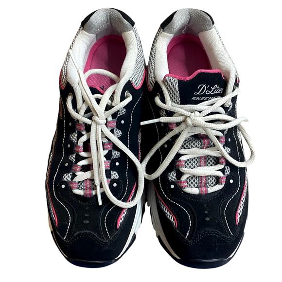Skechers D' Lites Women's Running Sneakers US 7.5 Black Pink Leather Lace Up - Picture 3 of 9